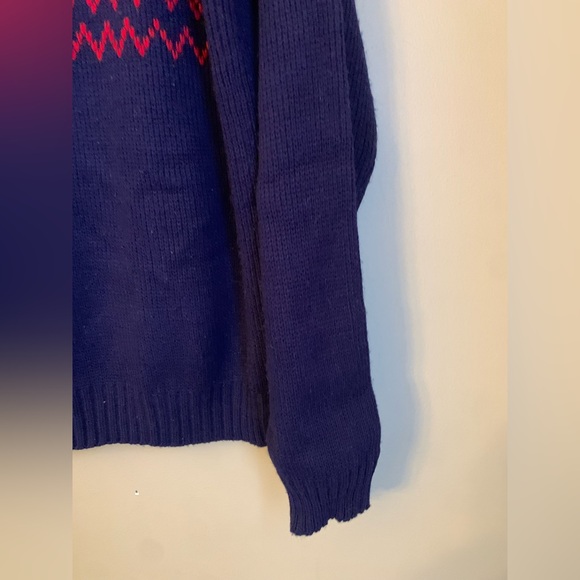 Vtg JCPenney Sweater Mens XLarge Blue Fair Isle Snowflake Mock Neck Knit Acrylic - Picture 4 of 6